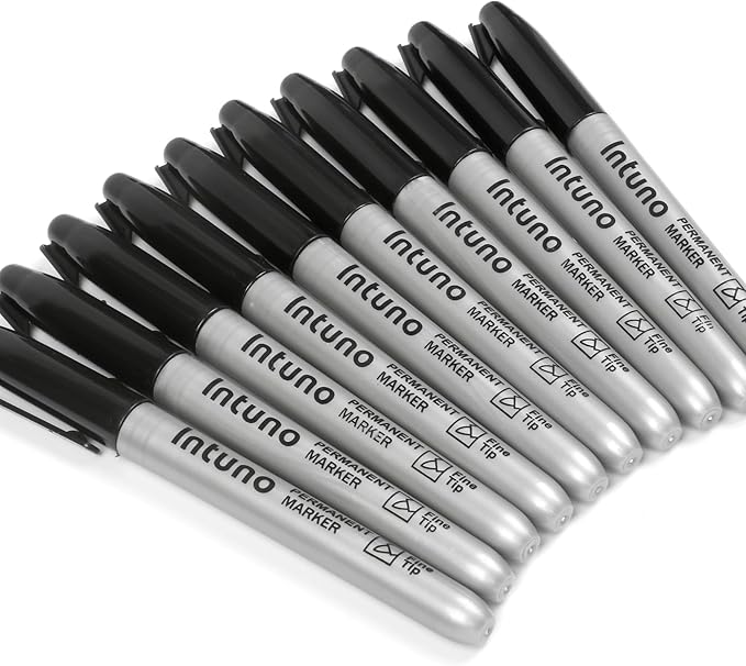 INTUNO Oil-Based Permanent Markers — Fine Tip, Black, 120-Count