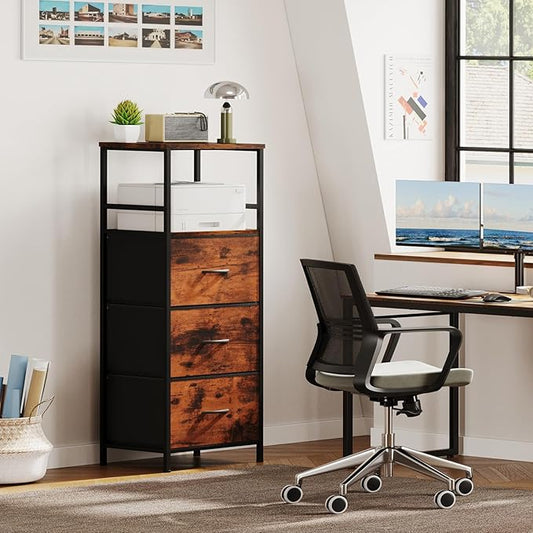 DreamDashio 51" H Tall Mobile File Cabinet, Rolling Printer Stand with 3 Drawers, Adjustable Hanging Rails for A4/Letter/Legal Files, Fabric Vertical Filing Cabinet for Home Office, Rustic Brown