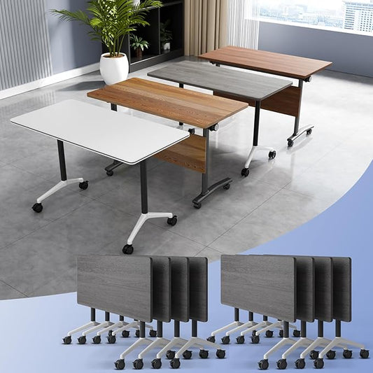Conference Table Flip Top Mobile Conference Room Tables,Folding Conference Table with Wheels,Large Meeting Training Seminar Table Saving Space for Office Classroom(8C,70.8'')