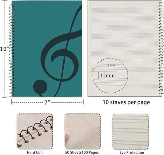 MOREYES Music Notebook Composition Manuscript Staff Notebook with 100 Pages 10.24x7.5 inch/26x19cm, Green