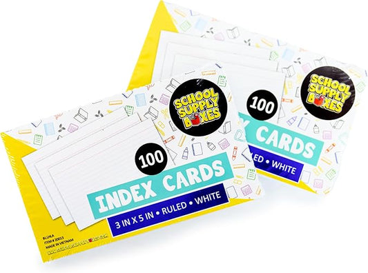 School Supply Boxes | 3x5 White Index Cards (100 ct.) | 100 Pack | Lined in Front, Blank in Back