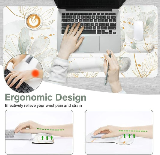 MOSISO Desk Mat Keyboard Mouse Pad Set, Large Gaming Mouse Pad&Keyboard Wrist Rest&Mousepad with Wrist Rest&Coaster, Ergonomic Non-Slip Home Office Mousepad with Memory Foam, Green