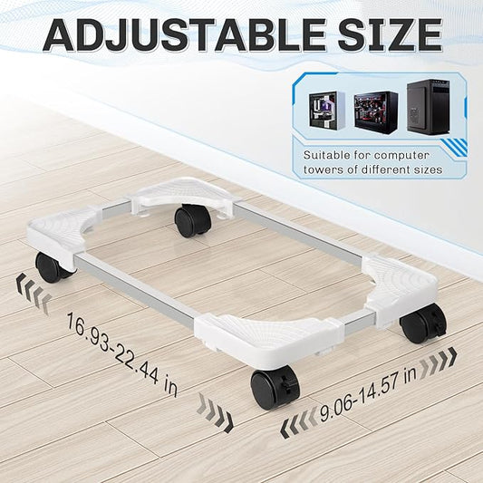 Liitrton Mobile CPU Stand Adjustable Computer Tower Stand with 4 Caster Wheels Fits Most PC (White)