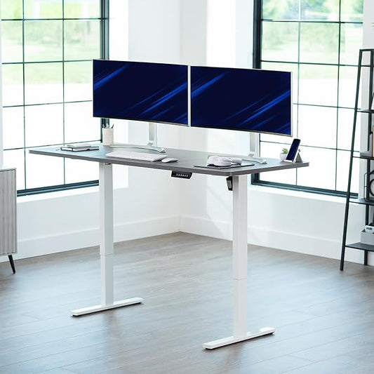 VIVO Electric 71 x 30 in Standing Desk, Memory Height Adjustment, 1B Series, Holds 220 lbs, Dark Gray Top White Frame, DESK-KIT-1W7G