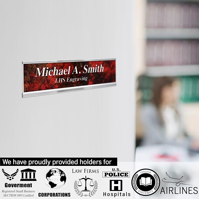Engraved Door Signs for Office Personalized Orange Plastic Door Plaque Black Letters - Made in USA 2x12 B11