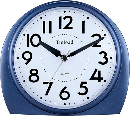Tinload 5.5" Large Analog Alarm Clock Silent Non Ticking, Gentle Wake, Beep Sounds, Increasing Volume, Battery Operated Snooze and Manual Light, Blue