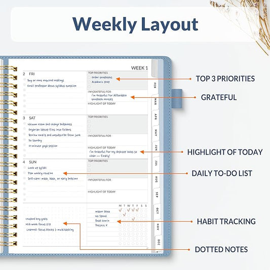 SUNEE 2026 Planner 8.5" x 11" – Dated Productivity Planner for Time Management - Daily,Weekly & Monthly Planner to Achieve Goals - Planner 2026 dated from January 2026 – December 2026,Grey Blue