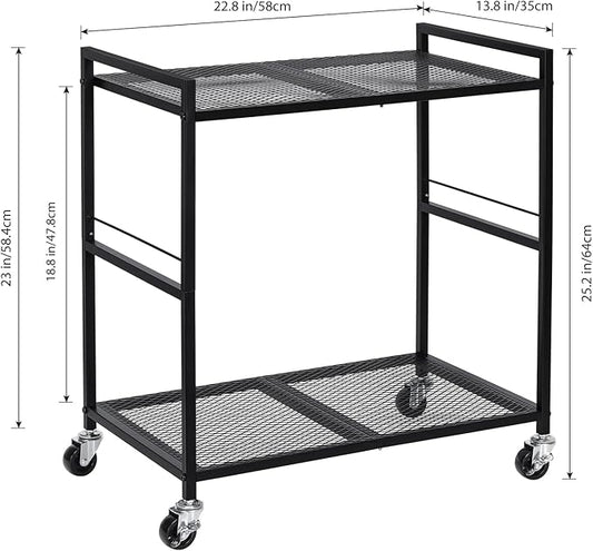 OYEAL Computer Tower Stand, PC Tower Stand Metal Rolling Cart Holds up to 40lbs, 2 Tier Mobile Printer Stand with Storage Under Desk for Home & Office, Black