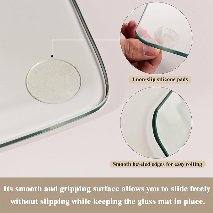 Koonmi Tempered Glass Chair Mat for Hardwood Floors & Carpets, 42" x 48“ Transparent Heavy Duty Office Floor Protector with Noise-Free Gliding Shatterproof for Home Office Desk