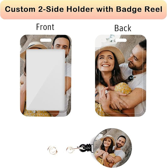 Photo Personalized Badge ID Card Holder Custom Retractable Badges Reel Clip, 1,50 Pack Bulk