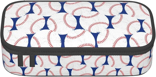Baseball Blue White Ball Pencil Case Big Capacity Storage Pencil Pouch Stationery Bags With Zipper Portable Pen Holder Box Organizer For Boys Girls Teens Student College School Office Supplies