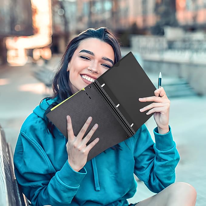 INFUN 1 Inch Telescoping 3 Ring Binder - 1PCS-Black, Flexible Binders with Customizable Front Cover and Clear Catalog Pocket, 1 Inch Rings, 225 Sheet Capacity