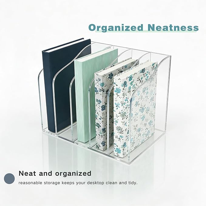 Acrylic Desk Organizer 5 Vertical Compartments Office Organization Clear Magazine Holder,Office Home Classroom File Organizer for Desk