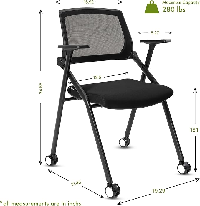 VACYOVKE Folding Conference Room Chairs Set of 2 Black Guest Reception Chair for Office, Waiting Room, Meeting, Lobby, Church