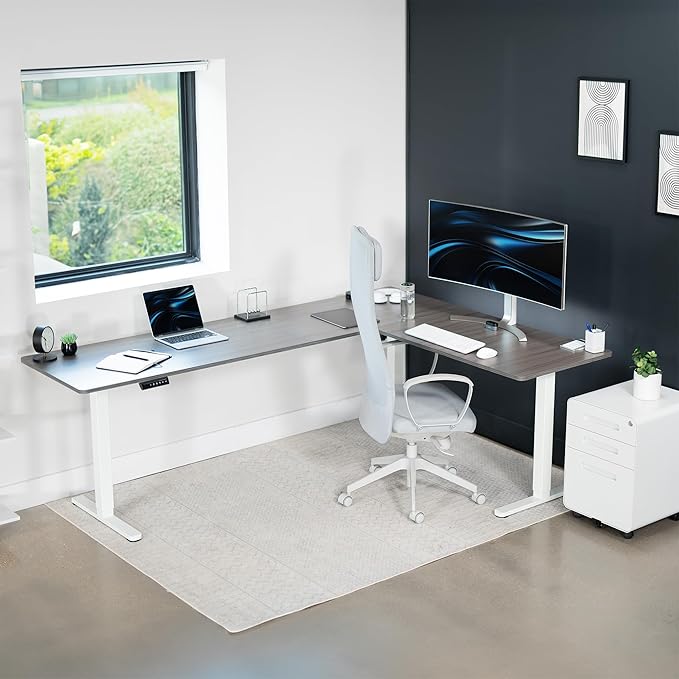 VIVO Electric Corner 84 x 63 inch L-Shaped Standing Desk (Gray, 84x63inch)