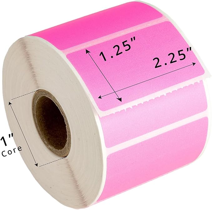 HOUSELABELS 2.25" x 1.25" Pink Address Labels on 1" Core Compatible with Zebra and Rollo Printers, 50 Rolls / 1,000 Labels per Roll
