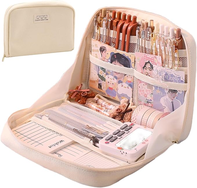 Fcteap Pencil Case Pouch Box Cute Kawaii Large Capacity Aesthetic Zipper Pen Holder Organizer Bag for Office Workspace Supplies Desk Accessories Travel (Light Pink)