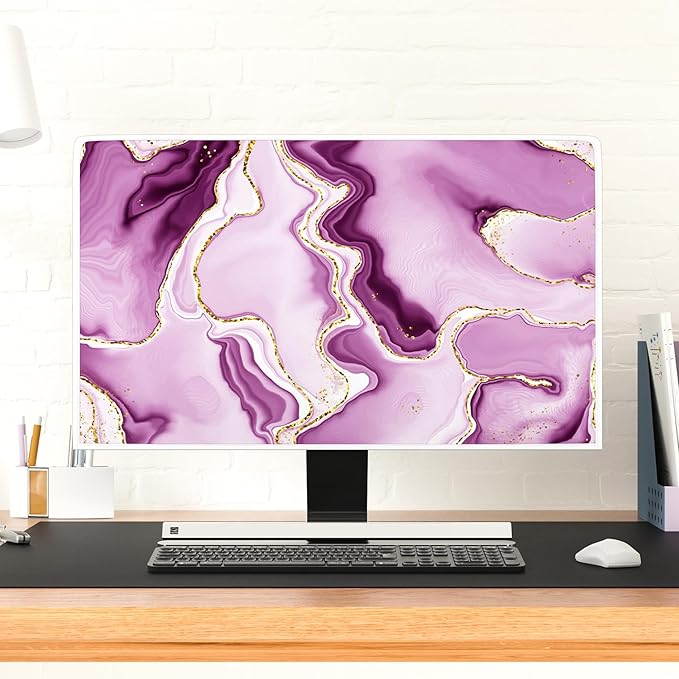 Baocicco Violet Gold Marble Waterproof Weatherproof and Dust-Proof TV Screen Cover 75 Inch for Home Office Creative TV Covers for TVs Screen Anti-Static Dustproof Protective