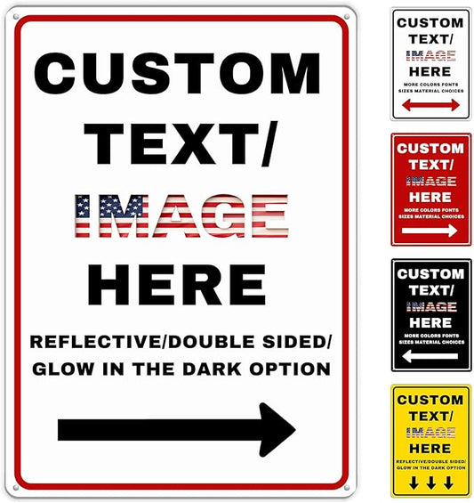 Custom Sign Left or Right Arrow, Glow in the Dark/Reflective Option, Personalized Metal Address Plaque, Customize for Business Logo, Office, Home, Yard, Outdoor 10''x7''