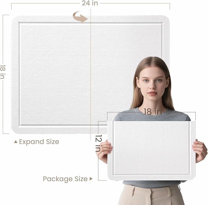 Bulletin Board, 24 x 18 inches Felt Board Decorative Pin Board, Vision Board Cork Board Alternative for Wall, Foldable Photo Board Self-Adhesive Vision Board with 20 Pushpins - White