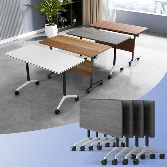 Conference Table Flip Top Mobile Conference Room Tables,Folding Conference Table with Wheels,Large Meeting Training Seminar Table Saving Space for Office Classroom(4C,61'')