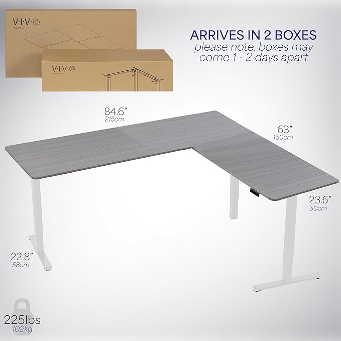 VIVO Electric Corner 84 x 63 inch L-Shaped Standing Desk (Gray, 84x63inch)