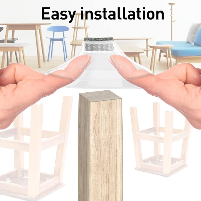 Clear Square Chair Leg Floor Protectors for Hardwood, Furniture Legs Caps, 16Pcs, Fit:2" - 2 1/4".