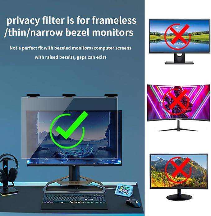 2 Pack Magnetic Hanging Computer Privacy Screen 24 Inch for 16:9 Widescreen Monitor, Removable Privacy Screen Anti Glare Blue Light Computer Screen Privacy Shield, Anti-Scratch 24in Protector Film