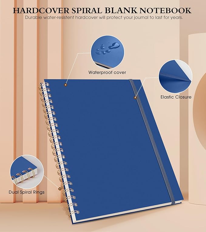 UEBZFOCS Blank Spiral Notebook Journal — 8.5×11 in (A4), Navy