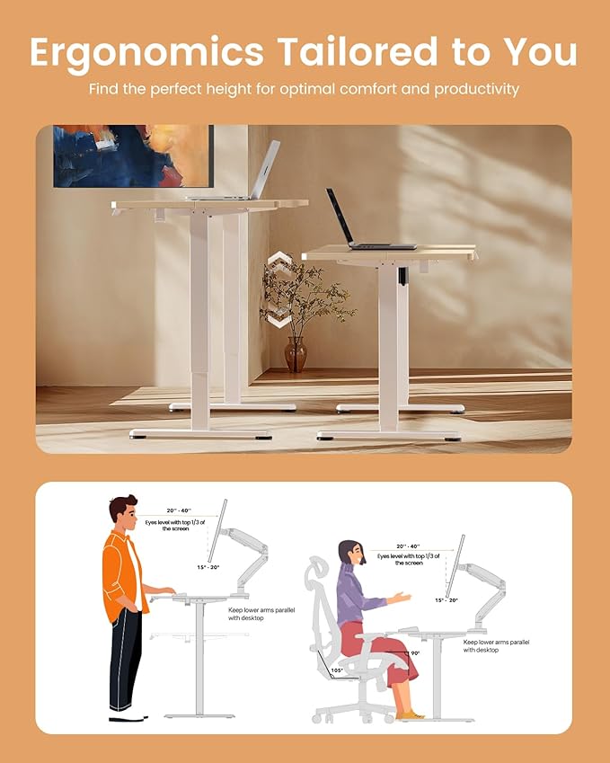 ErGear Electric Standing Desk, 44 x 24 Inches Height Adjustable Stand up Desk, Sit Stand Home Office Desk, with Two-Piece Desktop (Natural)
