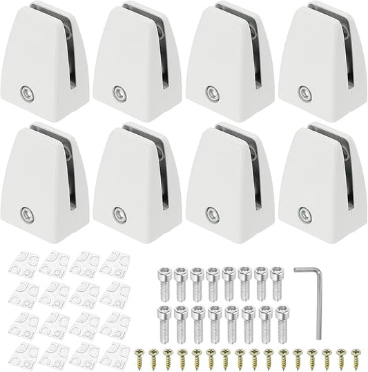 PATIKIL 1.7x1.3x2.4" Desk Divider Support Clamp, 8 Pcs Aluminum Desk Shield Clamp Desk Divider Partition Clamp Sneeze Guard Clamp Bracket for Office Home Desk Panel, White