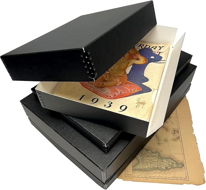 Lineco Museum Archival Storage Box, 11.75x18.25x3 in. Drop Front Design. Acid-Free with Metal Edge. Organize Photos, Pictures, Prints, Documents, Crafts, DIY. Black, 1 Pack