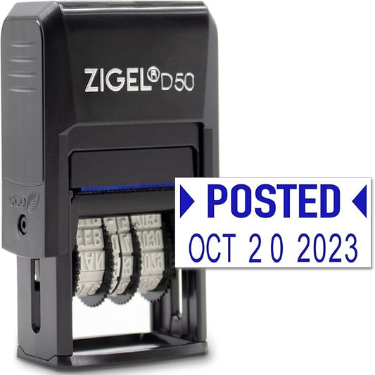ZIGEL D50 Date Stamp with Posted - Self Inking Date Stamp - Blue