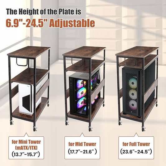 Extra Large Height Adjustable Computer Tower Stand, Computer & Machine Carts, PC Tower Stand, Printer Stands with Steel Wheels, Holds Up to 110 lbs (Fits 11" D x 22" W x 24.5" H Towers)