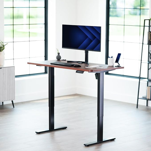 VIVO Electric 55 x 28 in Standing Desk, Memory Height Adjustment, 1B Series, Holds 220 lbs, One-Piece Dark Walnut Top, Black Frame, DESK-KIT-1B55D