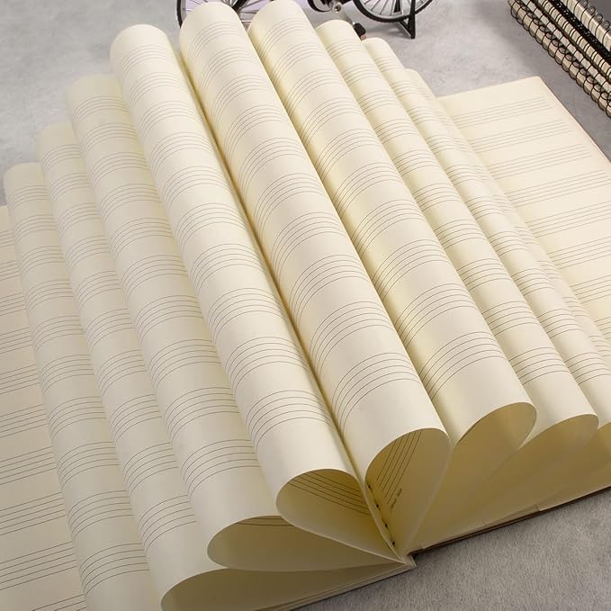 MAXCURY Blank Sheet Music Composition Manuscript Staff Paper Art Music Notebook Black 100 Pages 26x19cm (FunnyEmojis/White)