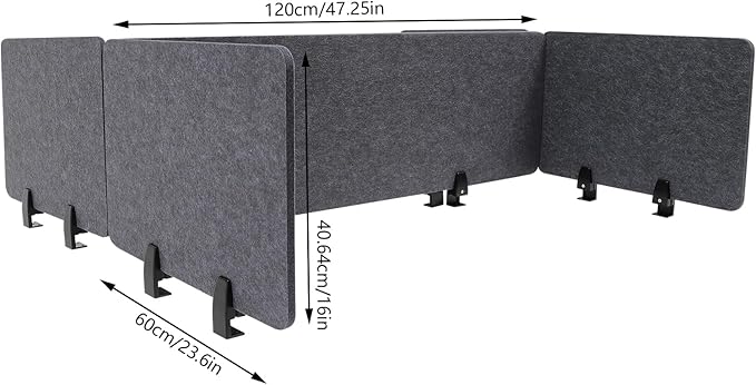 Clamp-On Acoustic Desk Divider, 2Pcs 47.25x16in+4Pcs 23.6x16in Acoustic Partition, Desktop Privacy Panel, Sound Absorbing Workstation Panel (Anthracite Gray, 48" x 16" + 24" x 16")