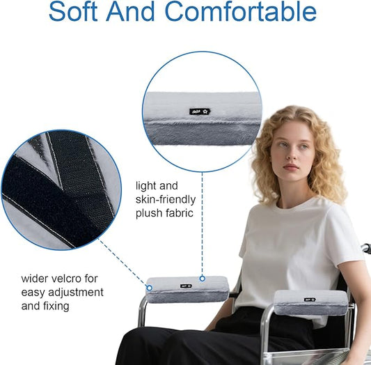 SPRING SEAON Wheelchair Armrest Covers 2 Pack Soft Memory Foam Wheelchair armrest Pads Wicking Washable for Office Transport Chair (Gray)