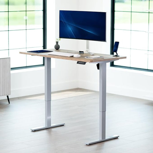 VIVO Electric 55 x 28 in Standing Desk, Memory Height Adjustment, 1B Series, Holds 220 lbs, One-Piece Reclaimed Wood Top, Gray Frame, DESK-KIT-1G55P