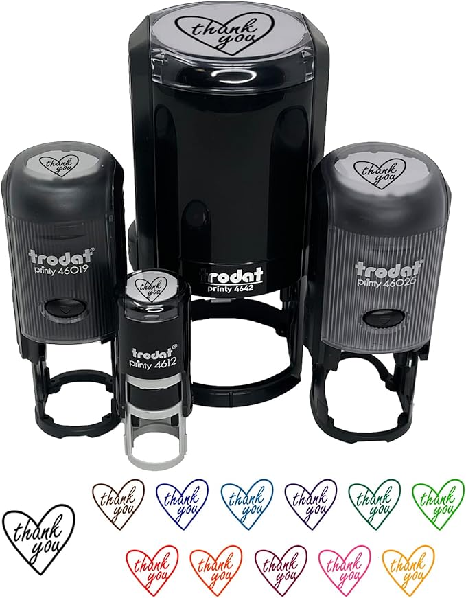 Thank You in Heart Self-Inking Rubber Stamp Ink Stamper for Stamping Crafting Planners - 1-1/2 Inch Large - Black Ink