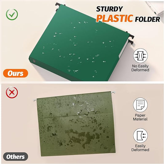 SHUTEX Extra Capacity Plastic Hanging File Folders,12 Pack Reinforced Expanding Hang Folder Letter Size,Accordian Pocket,Heavy Duty 2 Inch Expansion,Hanging Folder Organizer for Office Home,Green
