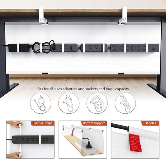 Univivi No Drill Under Desk Cable Management Tray, 48" Cord Organizer for Table, Clamp/Screw Mount Desk Cable Management, Premium Fabric Cable Management Tray for Office, Home (Extra Large)