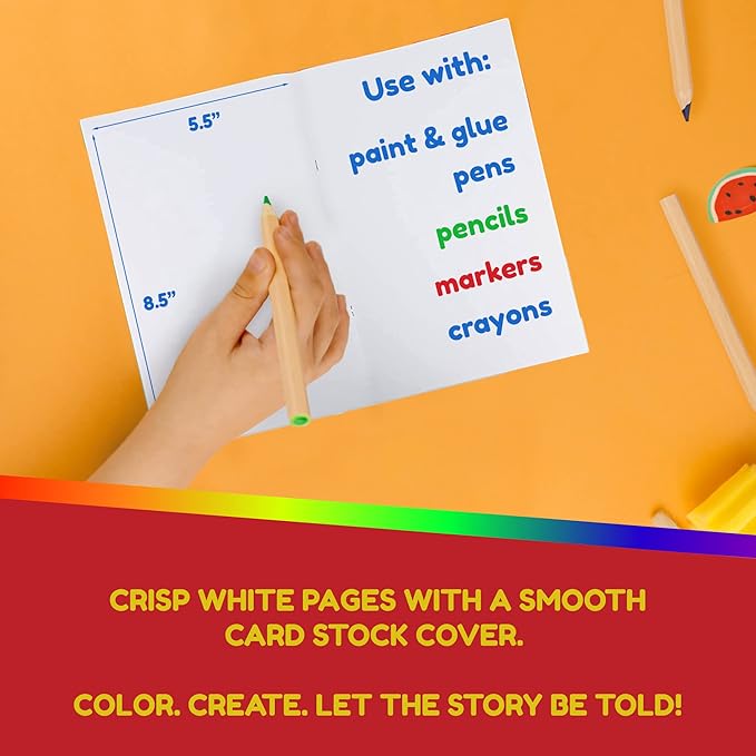 Hygloss Blank Books - Bulk 10 Pack – 5.5" x 8.5" A5 White Paperback Blank Books for Kids to Write Stories, Doodle, Arts & Crafts – Plain Drawing Sketchbook, Unlined Journal, Notebook Without Lines
