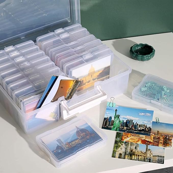 4x6 Photo Storage Box, 16 Inner Photo Keeper,Photo Organizers and Storage, Seed Storage Organizer,Clear Photo Boxes Storage Plastic Photo Organizer Box for Cards, Craft, Stamps,Stickers