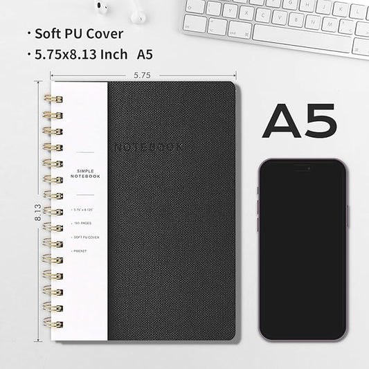 Oneirom Spiral Notebook-6.10" x 8.19" College Ruled Journal with Inner Pockets and 160 Pages,PU Leather Cover Business Journal, Twin-Wire Binding Notebook Perfect for Office & Home School Supplies