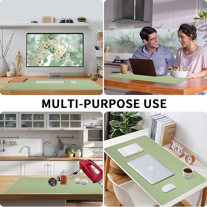 Bloss Stitched-Edge Desk Mat — 31.5×15.7 in, Light Green