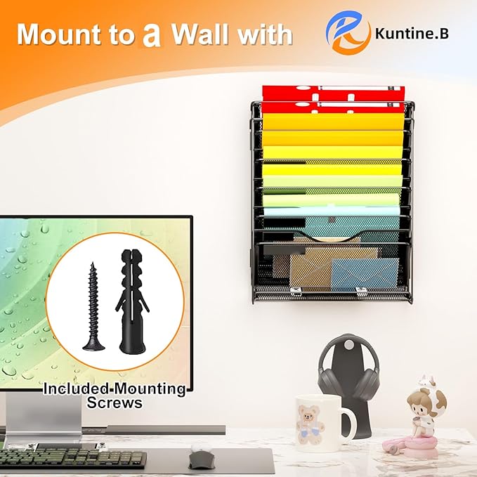 Kuntine.B Wall File Organizer — 7-Tier, Black
