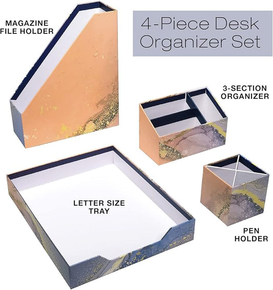 Desk Organizer Set - Floral (Marble)