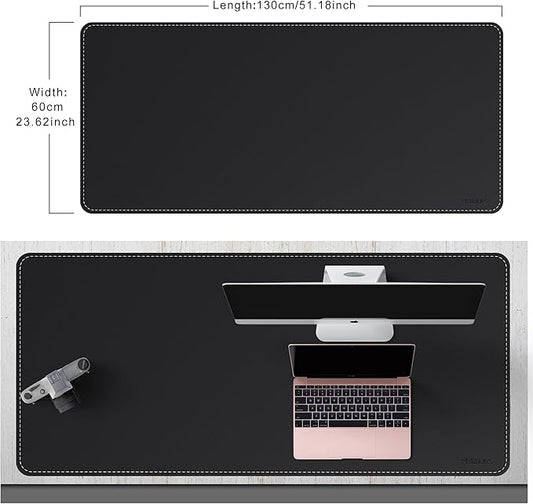 Mydours Large Desk Mat 51.2" x 23.6", PU Leather Surface for Smooth Mouse Control, Office Desk Blotter with Scratch-Resistant Design, Extended Gaming Surface Spacious Laptop Coverage (Black)