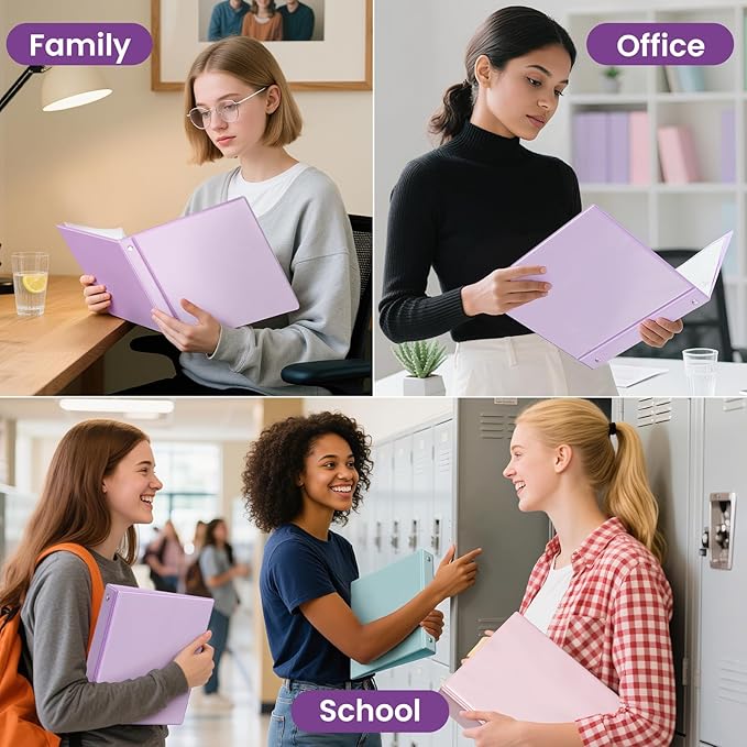 SUNEE 3 Ring Binder 1/2 Inch 1 Pack, Clear View Binder Three Ring PVC-Free (Fit 8.5x11 Inches) for School or Office Supplies, Purple